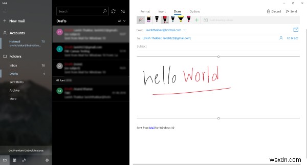 विंडोज 10 मेल ऐप में ड्रा फीचर का उपयोग करना 