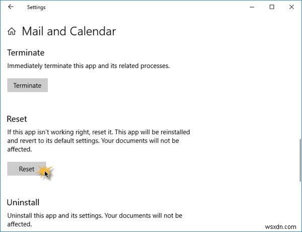 Windows 10 मेल और कैलेंडर ऐप प्रिंट नहीं होगा 