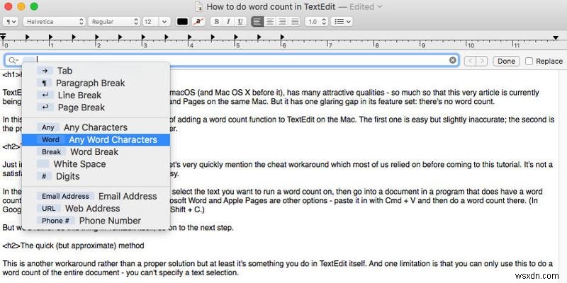 Mac पर TextEdit में शब्द गणना कैसे करें 