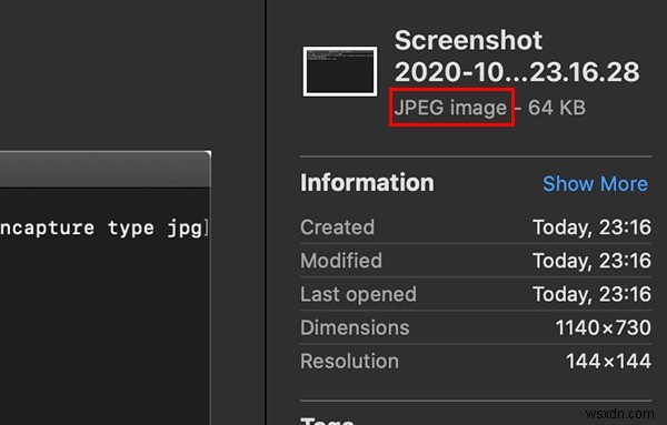 मैक पर स्क्रीनशॉट फ़ाइल स्वरूप को JPG में कैसे बदलें 