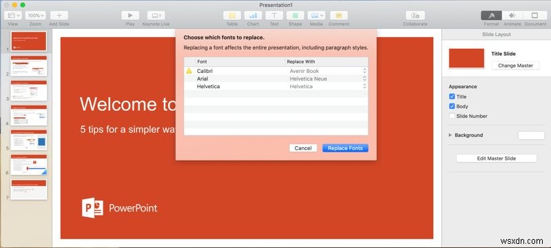 पावरपॉइंट स्लाइड्स को मैक कीनोट प्रेजेंटेशन में कैसे बदलें 