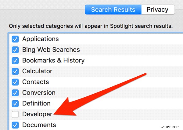 अपने मैक पर स्पॉटलाइट से डेवलपर खोज परिणामों को कैसे छोड़ें? 
