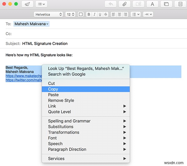 OS X के लिए मेल में HTML सिग्नेचर कैसे बनाएं 