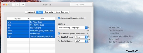 Mac पर टेक्स्ट शॉर्टकट का उपयोग करना 