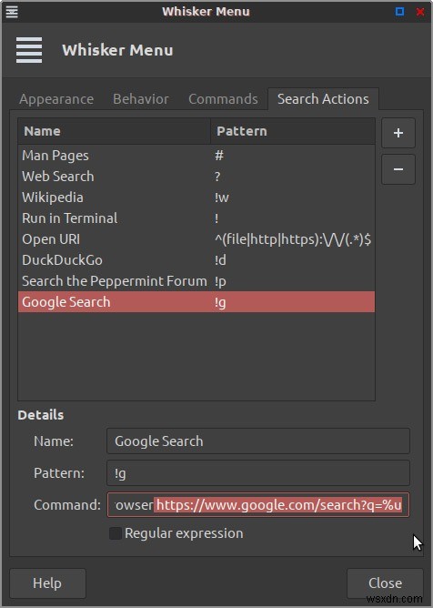 पेपरमिंट के मुख्य मेनू में Google खोज और अन्य खोज क्रियाओं को कैसे जोड़ें 