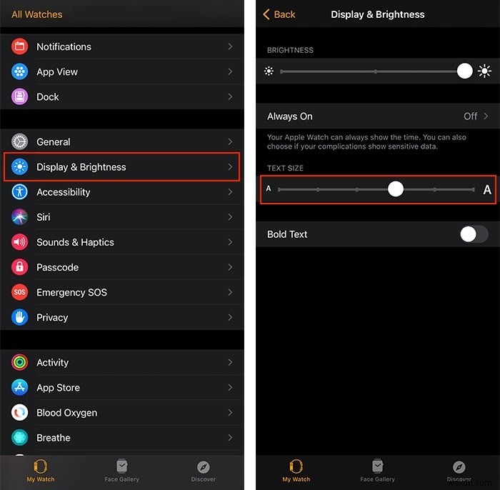 अपने Apple वॉच पर टेक्स्ट का आकार कैसे बढ़ाएं 