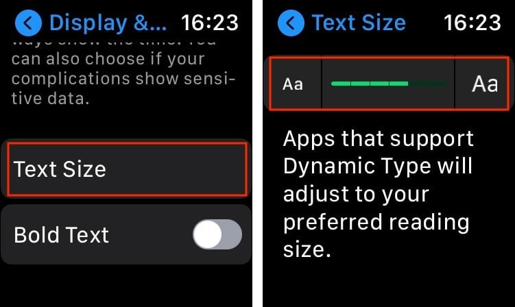अपने Apple वॉच पर टेक्स्ट का आकार कैसे बढ़ाएं 