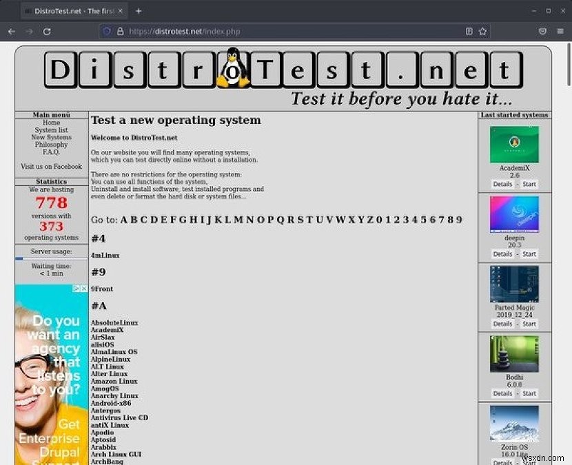विभिन्न लिनक्स डिस्ट्रोस का ऑनलाइन परीक्षण कैसे करें