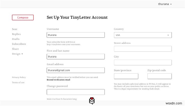 TinyLetter के साथ निःशुल्क ईमेल सदस्यता सेवा कैसे सेट करें? 