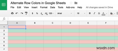 Google पत्रक में वैकल्पिक पंक्ति रंग कैसे प्राप्त करें 