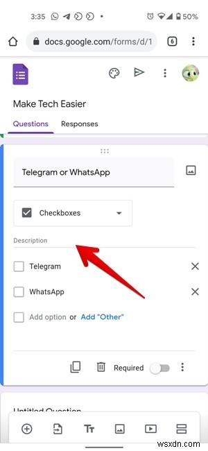 Google फॉर्म प्रश्न में विवरण कैसे जोड़ें 