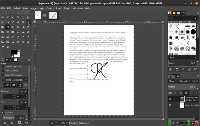GIMP के साथ दस्तावेज़ पर हस्ताक्षर कैसे करें 