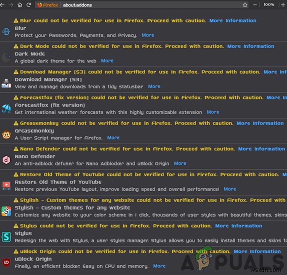 फिक्स:Firefox Addons काम नहीं कर रहा 
