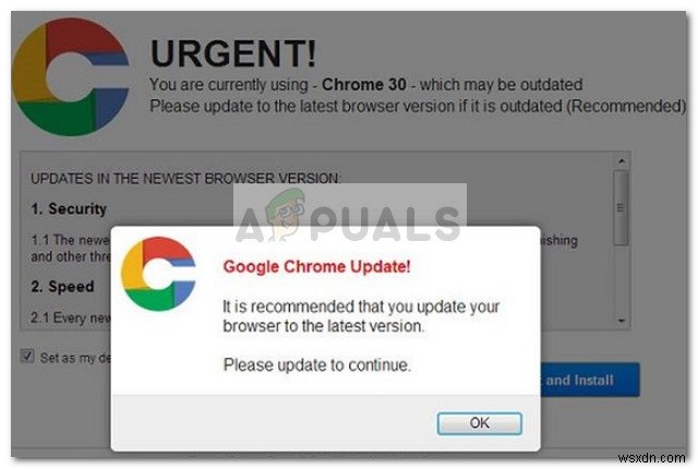 फिक्स:क्रिटिकल क्रोम अपडेट स्कैम 