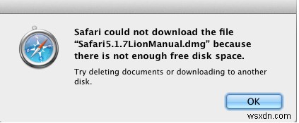 फिक्स:सफारी फ़ाइल डाउनलोड नहीं कर सका क्योंकि पर्याप्त डिस्क स्थान नहीं है 