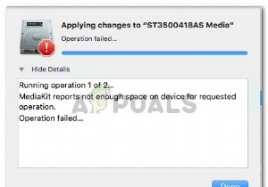 फिक्स:मीडियाकिट रिपोर्ट करता है कि अनुरोधित ऑपरेशन के लिए डिवाइस पर पर्याप्त जगह नहीं है 