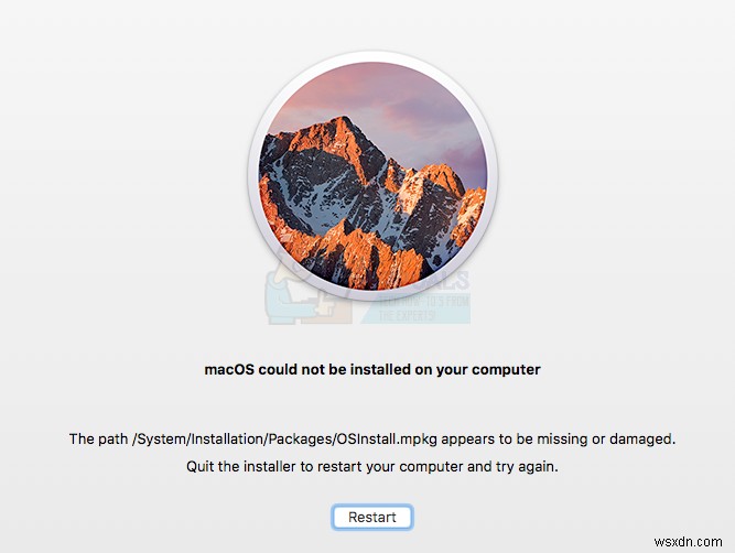 फिक्स:पथ /System/Installation/Packages/OSInstall.mpkg गायब या क्षतिग्रस्त प्रतीत होता है 
