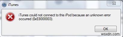 हल किया गया:iPod/iPad/iPhone कनेक्ट करते समय iTunes पर 0xe8000003 त्रुटि