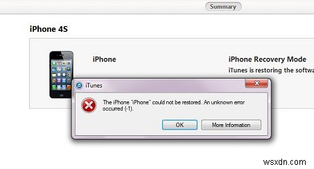 ठीक करें:iPhone पुनर्स्थापना समस्या अज्ञात त्रुटि 1