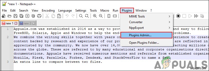 नोटपैड++ में प्लगइन का उपयोग करके दो फाइलों की तुलना कैसे करें 