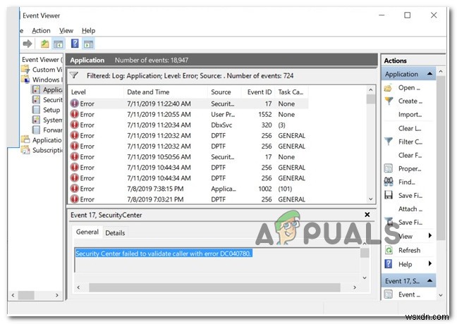 फिक्स:त्रुटि कोड DC040780 इवेंट आईडी 17,  सुरक्षा केंद्र कॉलर को मान्य करने में विफल  