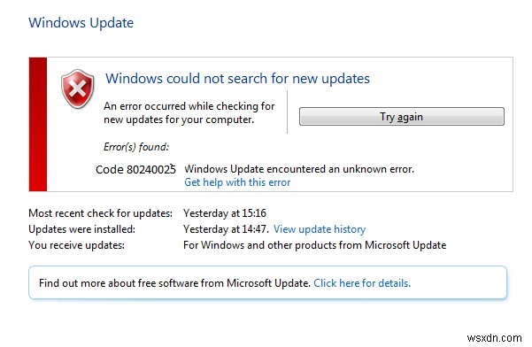 Windows अद्यतन त्रुटि का समाधान करें 80240025 