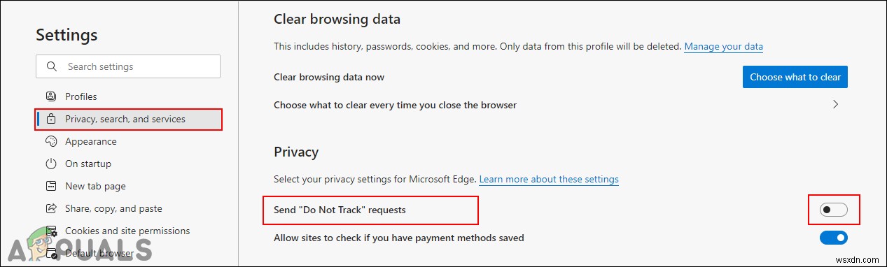 माइक्रोसॉफ्ट एज के लिए  सेंड डोंट ट्रैक  अनुरोधों को कैसे कॉन्फ़िगर करें? 