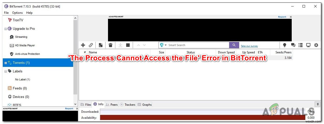 बिटटोरेंट त्रुटि को कैसे ठीक करें  प्रक्रिया फ़ाइल तक नहीं पहुंच सकती  