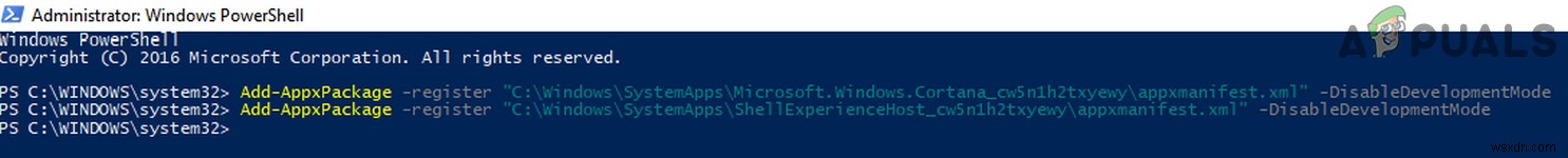 फिक्स:Microsoft.Windows.ShellExperienceHost और Microsoft.Windows.Cortana अनुप्रयोगों को स्थापित करने की आवश्यकता है? 