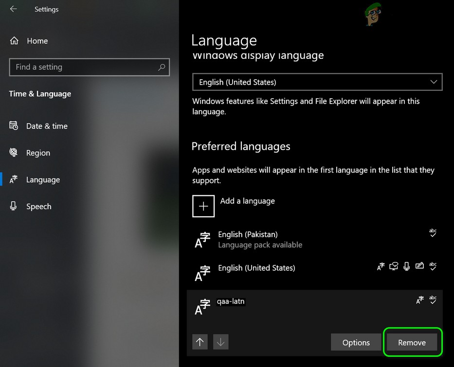 अज्ञात लोकेल (QAA-LATN) भाषा को कैसे हटाएं 
