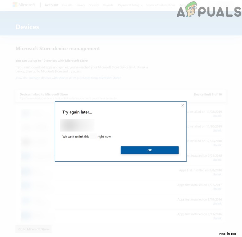 फिक्स:Microsoft स्टोर खाता उपकरण अनलिंक नहीं होंगे 