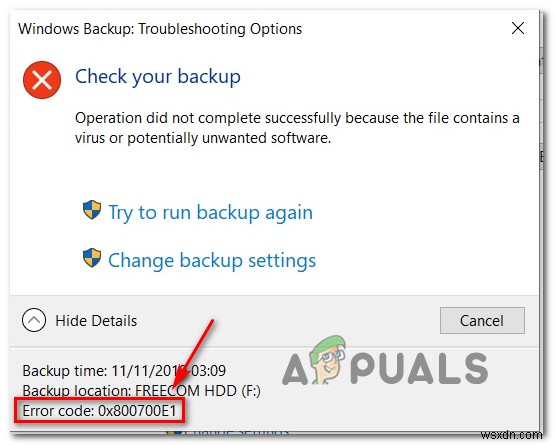 त्रुटि कोड 0x800700E1 के साथ Windows बैकअप विफल रहता है 