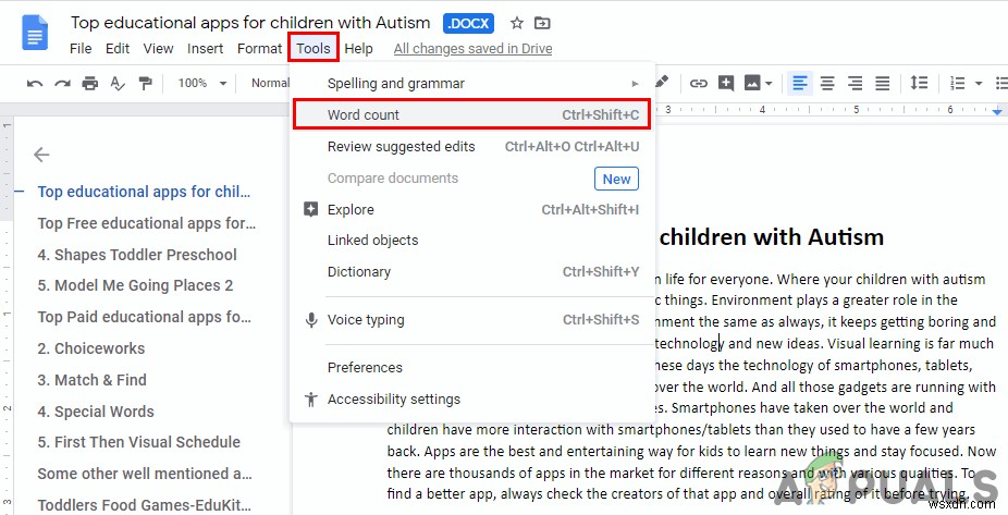 Google डॉक्स पर शब्दों और पृष्ठों की गणना कैसे करें? 