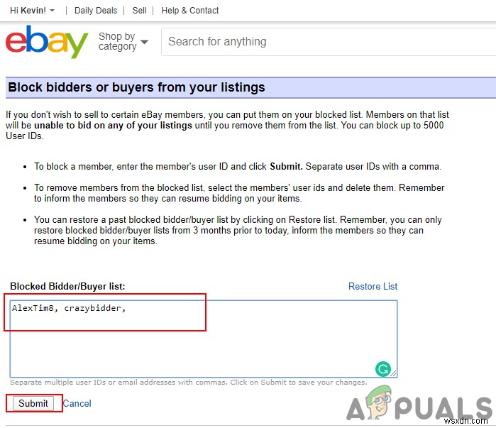 ईबे पर खरीदारों और बोली लगाने वालों को कैसे ब्लॉक करें?