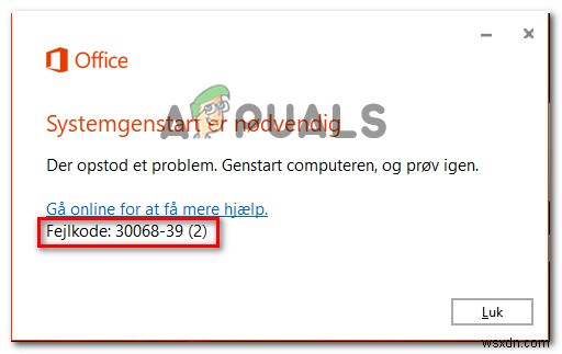 Microsoft Office स्थापित करते समय त्रुटि कोड 30068-39 का समाधान करें 