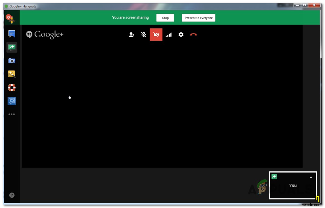 स्क्रीन साझा करते समय Google Hangouts ब्लैक स्क्रीन 