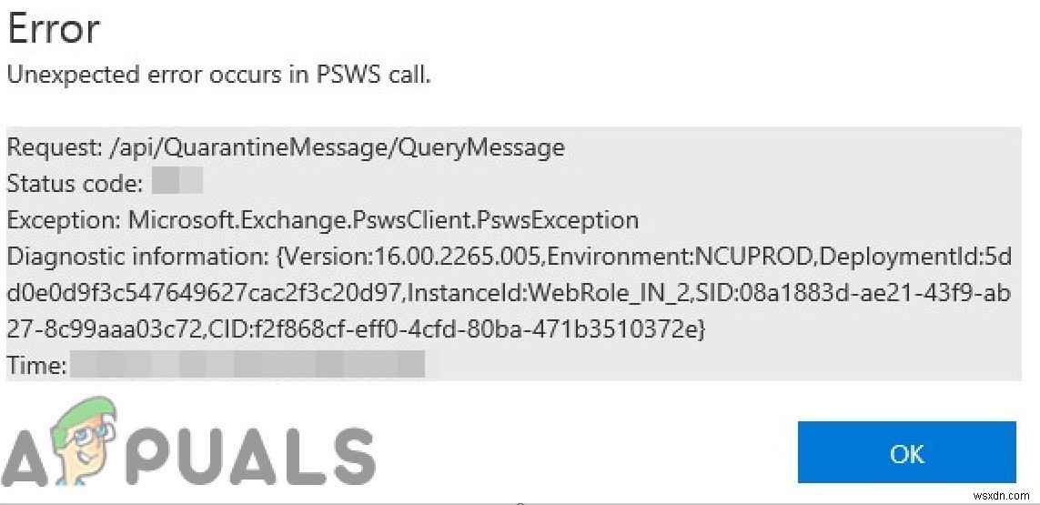 PSWS कॉल में अनपेक्षित त्रुटि होती है 