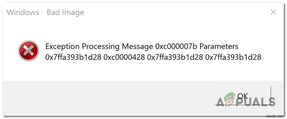 स्टार्टअप फिक्स पर अपवाद प्रसंस्करण संदेश 0xc000007b पैरामीटर्स 