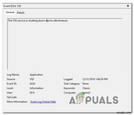 निष्क्रिय टाइमआउट त्रुटि के कारण  वीएसएस सेवा बंद हो रही है  को कैसे ठीक करें? 