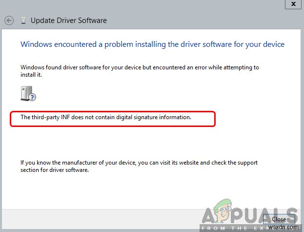 कैसे ठीक करें  तृतीय-पक्ष INF में डिजिटल हस्ताक्षर जानकारी नहीं है  