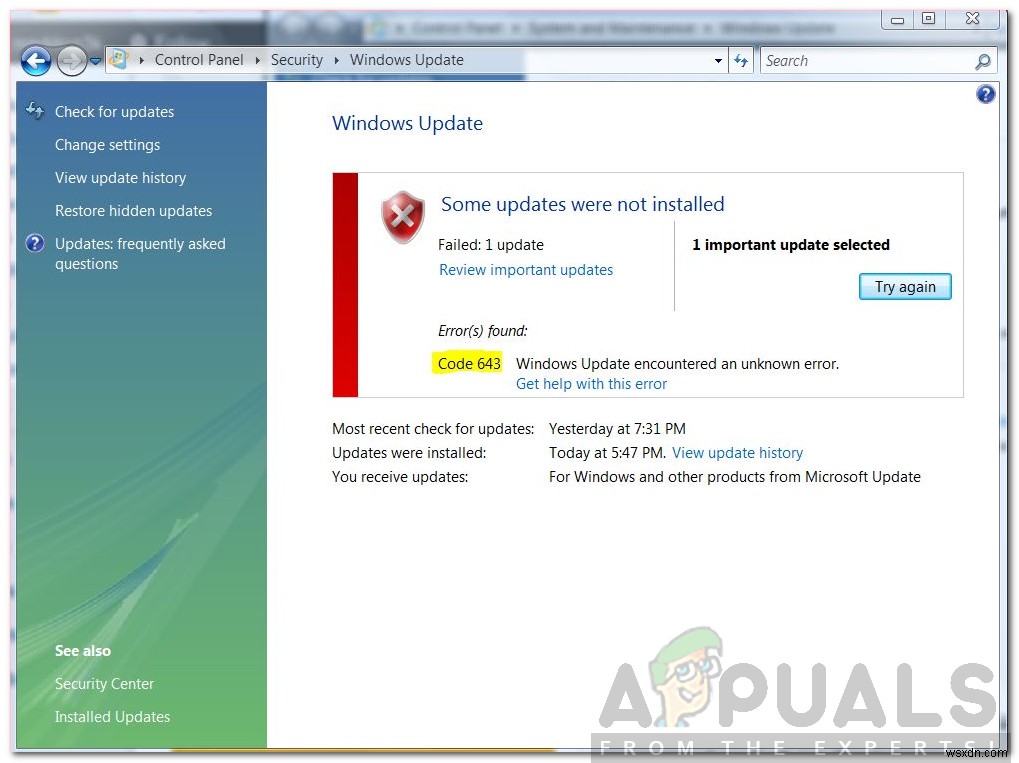 विंडोज अपडेट एरर कोड 643 को कैसे ठीक करें? 
