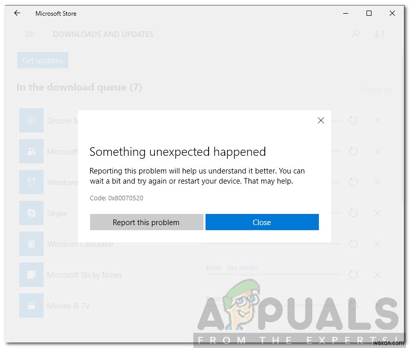 Microsoft Store त्रुटि कोड 0x80070520