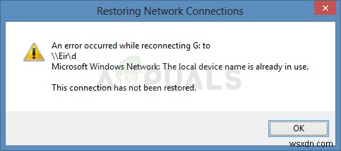 विंडोज़ पर  स्थानीय डिवाइस का नाम पहले से ही उपयोग में है  त्रुटि को कैसे ठीक करें? 