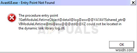 फिक्स: AvastUI.exe  एंट्री पॉइंट नहीं मिला 