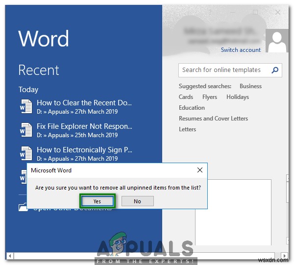 Microsoft Word में हाल के दस्तावेज़ों की सूची को कैसे साफ़ या अक्षम करें? 