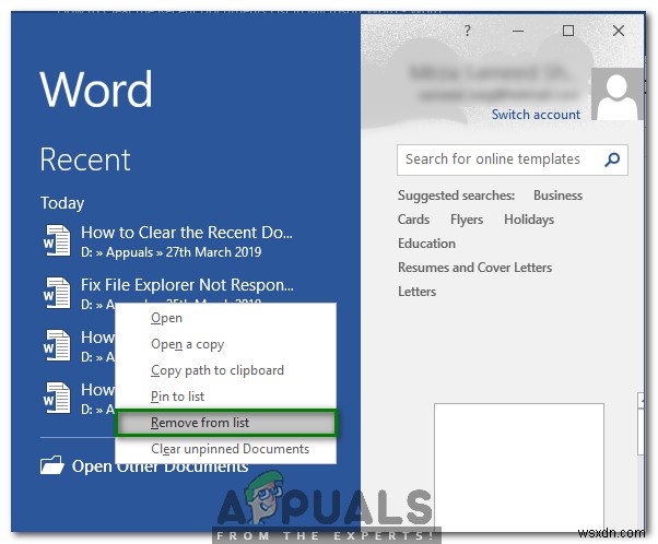 Microsoft Word में हाल के दस्तावेज़ों की सूची को कैसे साफ़ या अक्षम करें? 