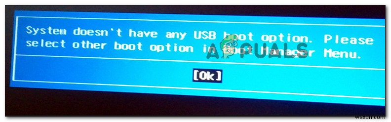 फिक्स:सिस्टम में कोई USB बूट विकल्प नहीं है 