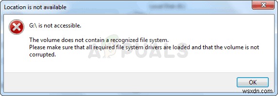 फिक्स:वॉल्यूम में एक मान्यता प्राप्त फाइल सिस्टम नहीं है 