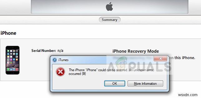 फिक्स:आइट्यून्स अज्ञात पुनर्स्थापना त्रुटि 9 