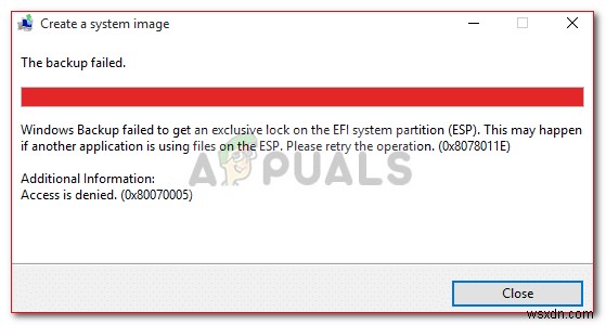 फिक्स:विंडोज बैकअप ईएसपी पर एक विशेष लॉक प्राप्त करने में विफल रहा 